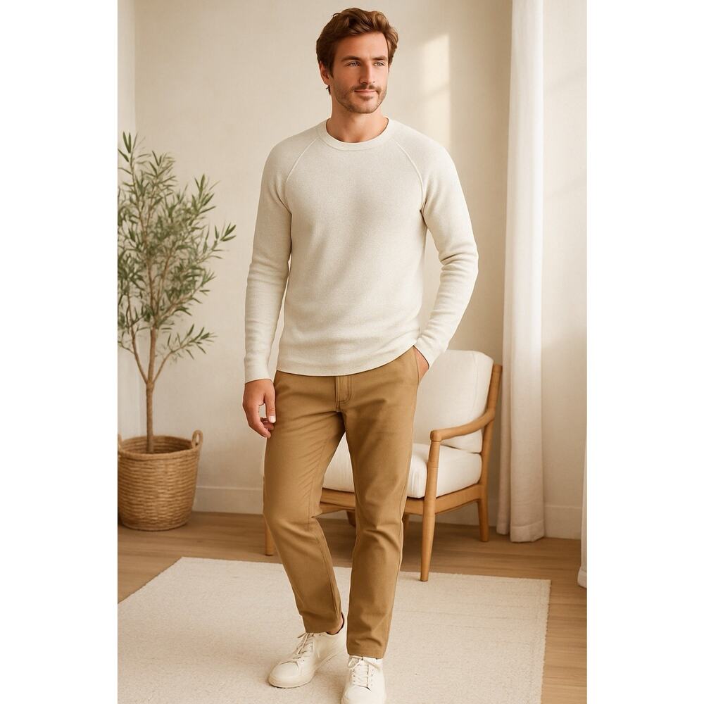 Faherty Mens Cloud Cotton Waffle Crew XXL Ivory Heather Thermal Shirt NWT